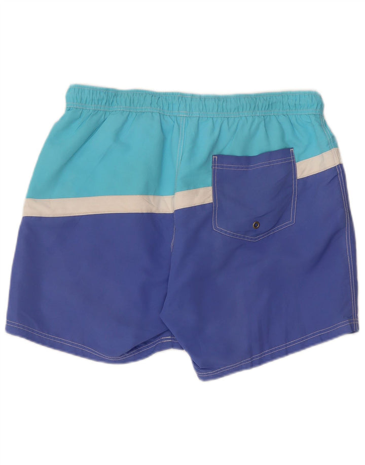 Benetton Calção de banho masculino gráfico grande bloco colorido azul