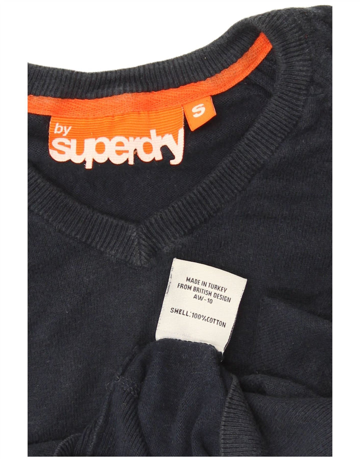 Suéter masculino Superdry com decote em V pequeno algodão azul marinho