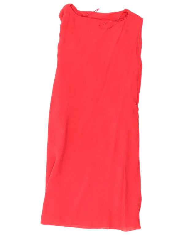 Vestido feminino Biba sem mangas com bainha UK 14 seda vermelha média