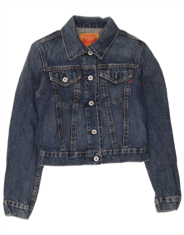 Jaqueta jeans feminina Replay UK 8 algodão azul pequeno