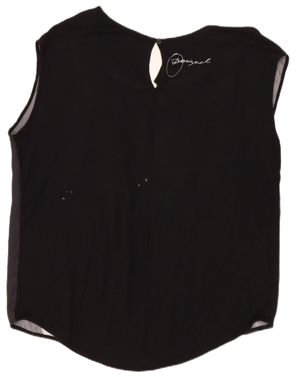 Blusa feminina sem mangas Desigual Top UK 18 XL preto floral