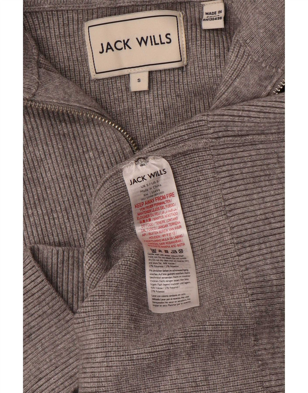 Suéter masculino Jack Wills com zíper e gola pequena viscose cinza