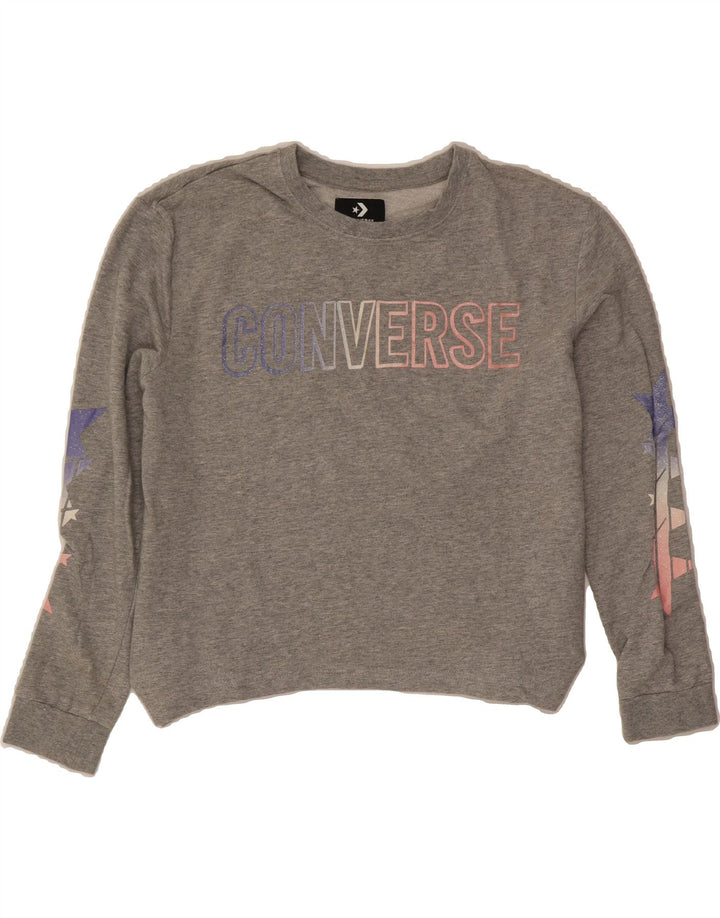 CONVERSE Girls Graphic Sweatshirt Jumper 13-14 Years XL  Grey Cotton Vintage Converse and Second-Hand Converse from Messina Hembry 