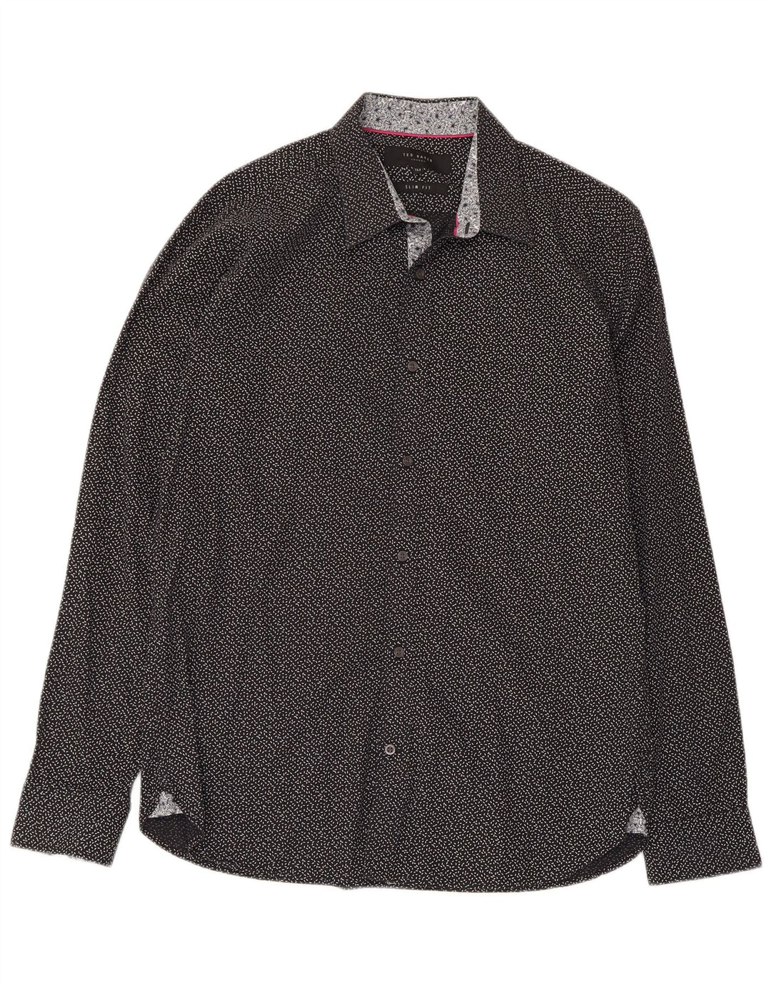 Camisa masculina Ted Baker com padrão abstrato slim fit tamanho 15 1/2 preto médio