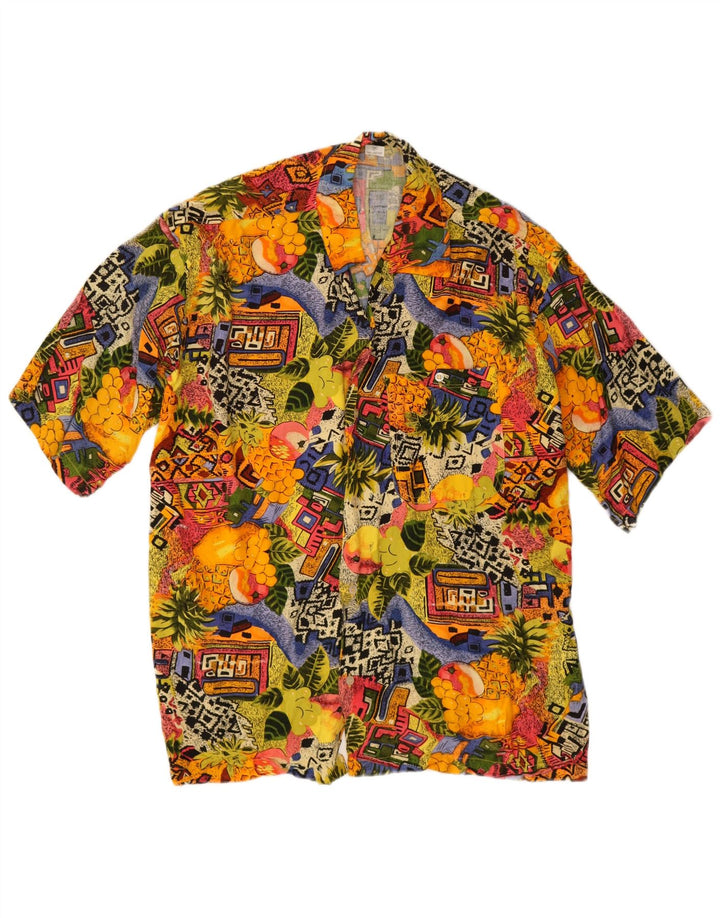 Camisa masculina vintage manga curta média multicolorida floral tropical