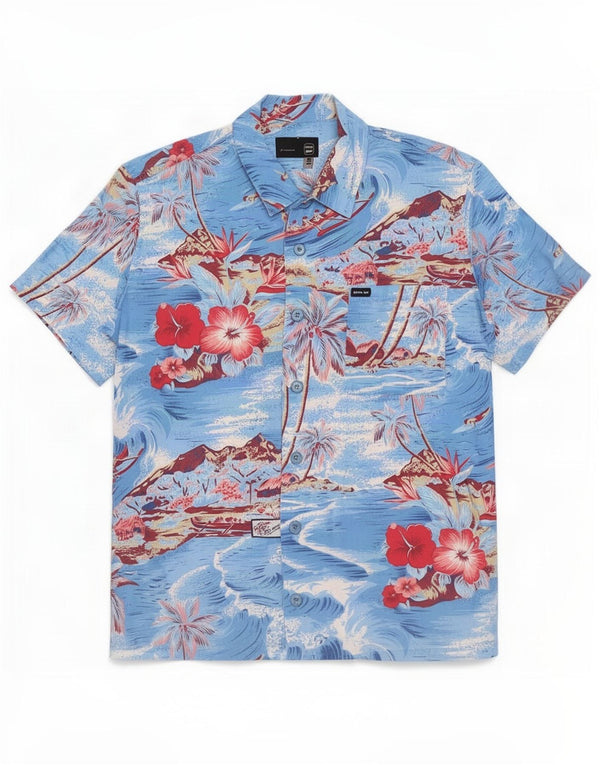 Camisa havaiana masculina de manga curta Gas pequena azul floral