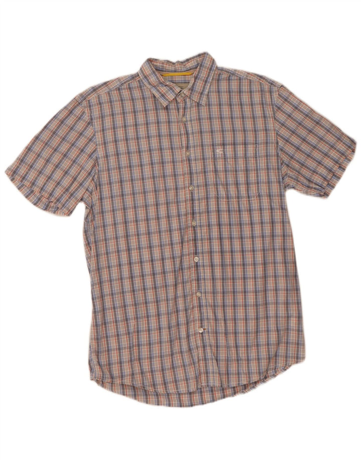 Camisa masculina Camel Active manga curta regular fit algodão xadrez azul médio