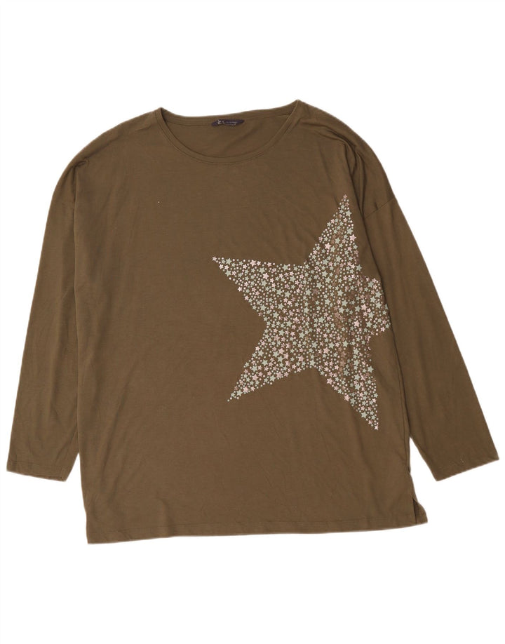 Marks & Spencer Top gráfico feminino oversized manga comprida Reino Unido 18 XL Caqui