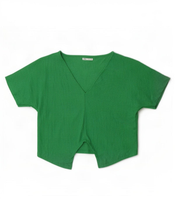 Blusa feminina Zara Top UK 16 grande poliéster verde