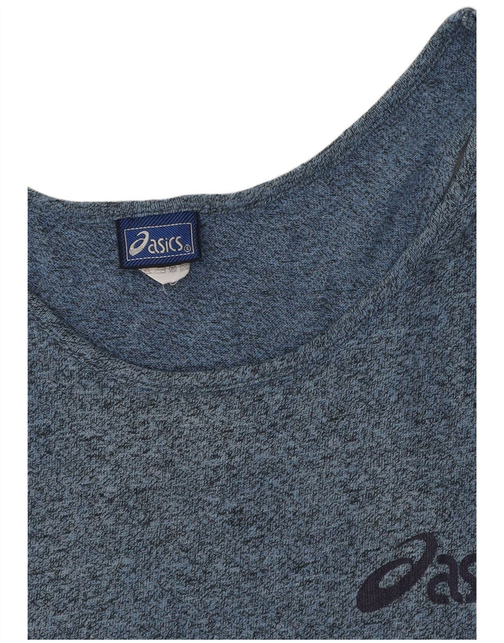 Colete gráfico feminino ASICS Top UK 14 grande algodão manchado azul