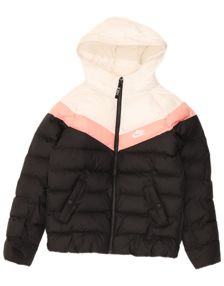 Jaqueta acolchoada com capuz Nike para meninas 10-11 anos médio preto colorblock