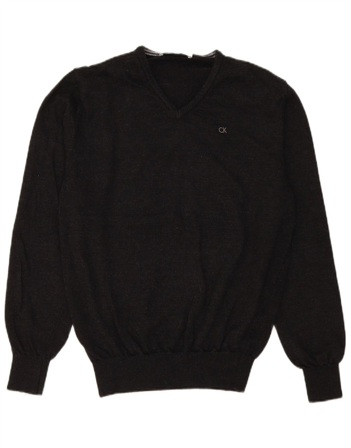 Suéter masculino Calvin Klein com decote em V, grande lã merino preta