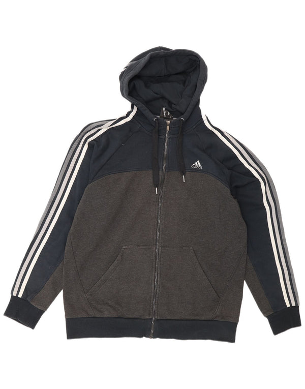 Adidas masculino zip moletom com capuz grande cinza colorblock algodão