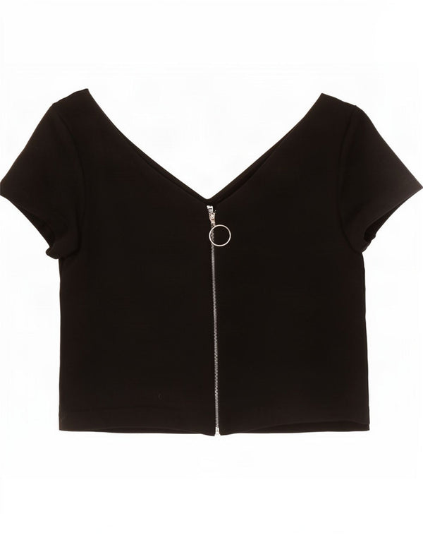 Zara Womens Crop Top UK 14 Grande Poliéster Preto