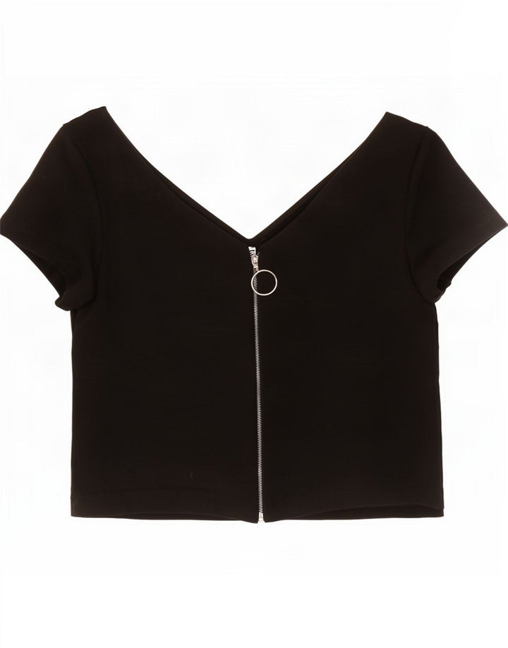 Zara Womens Crop Top UK 14 Grande Poliéster Preto