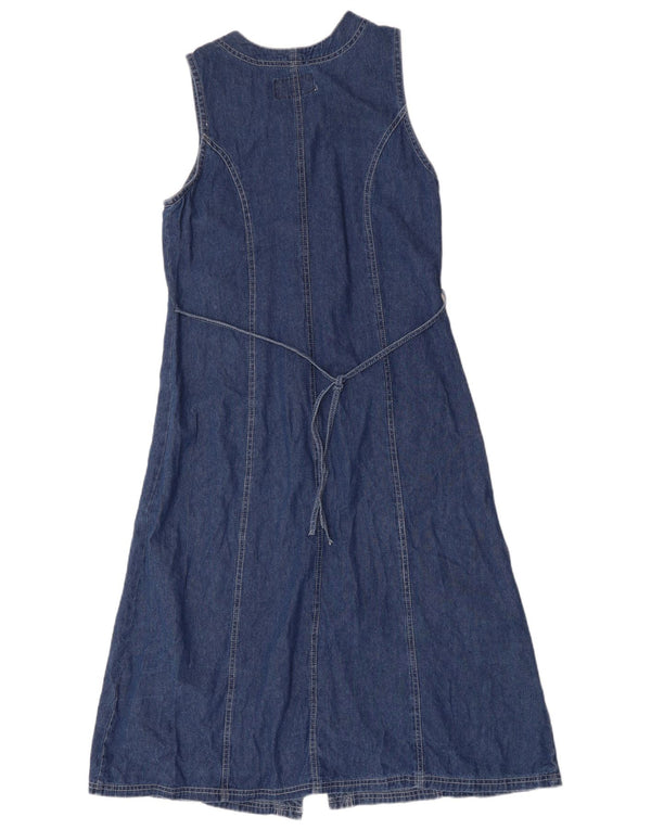 Vestido jeans feminino sem mangas vintage Reino Unido 14 algodão azul grande