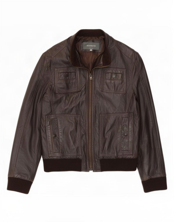Jaqueta de couro bomber masculina vintage IT 48 marrom médio