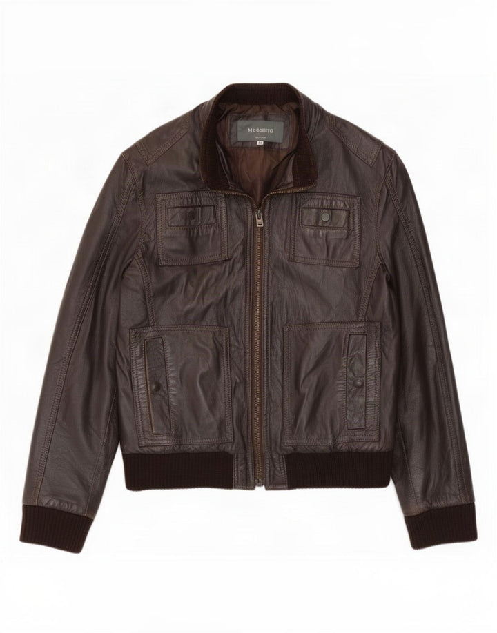 Jaqueta de couro bomber masculina vintage IT 48 marrom médio