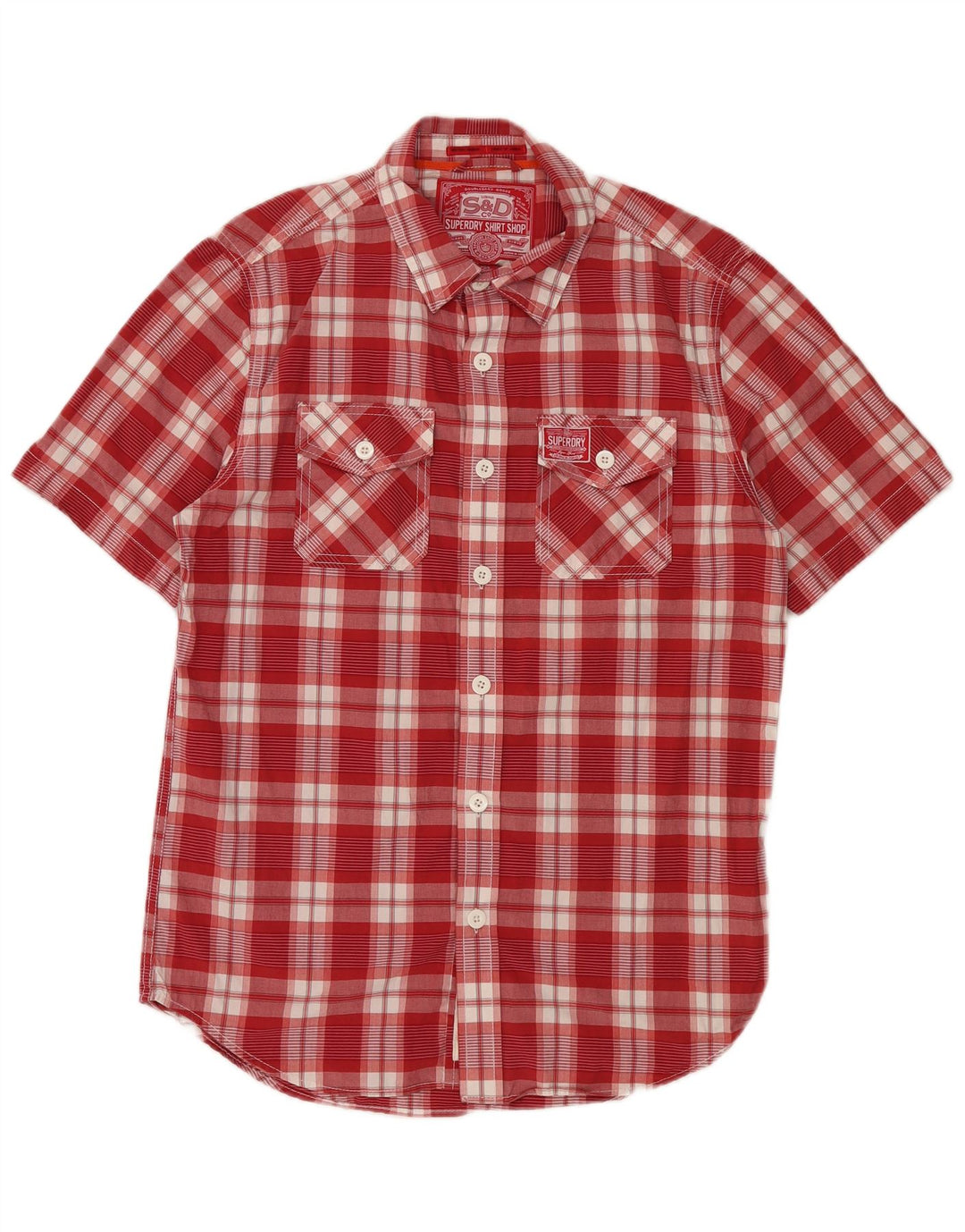 Camisa masculina de manga curta SUPERDRY grande algodão xadrez vermelho