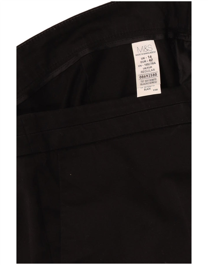 Calças cortadas regulares femininas Marks & Spencer UK 14 grandes W34 L25 pretas