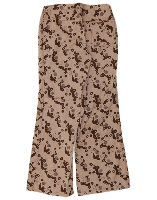 Calça casual feminina vintage com perna larga W30 L29 marrom floral