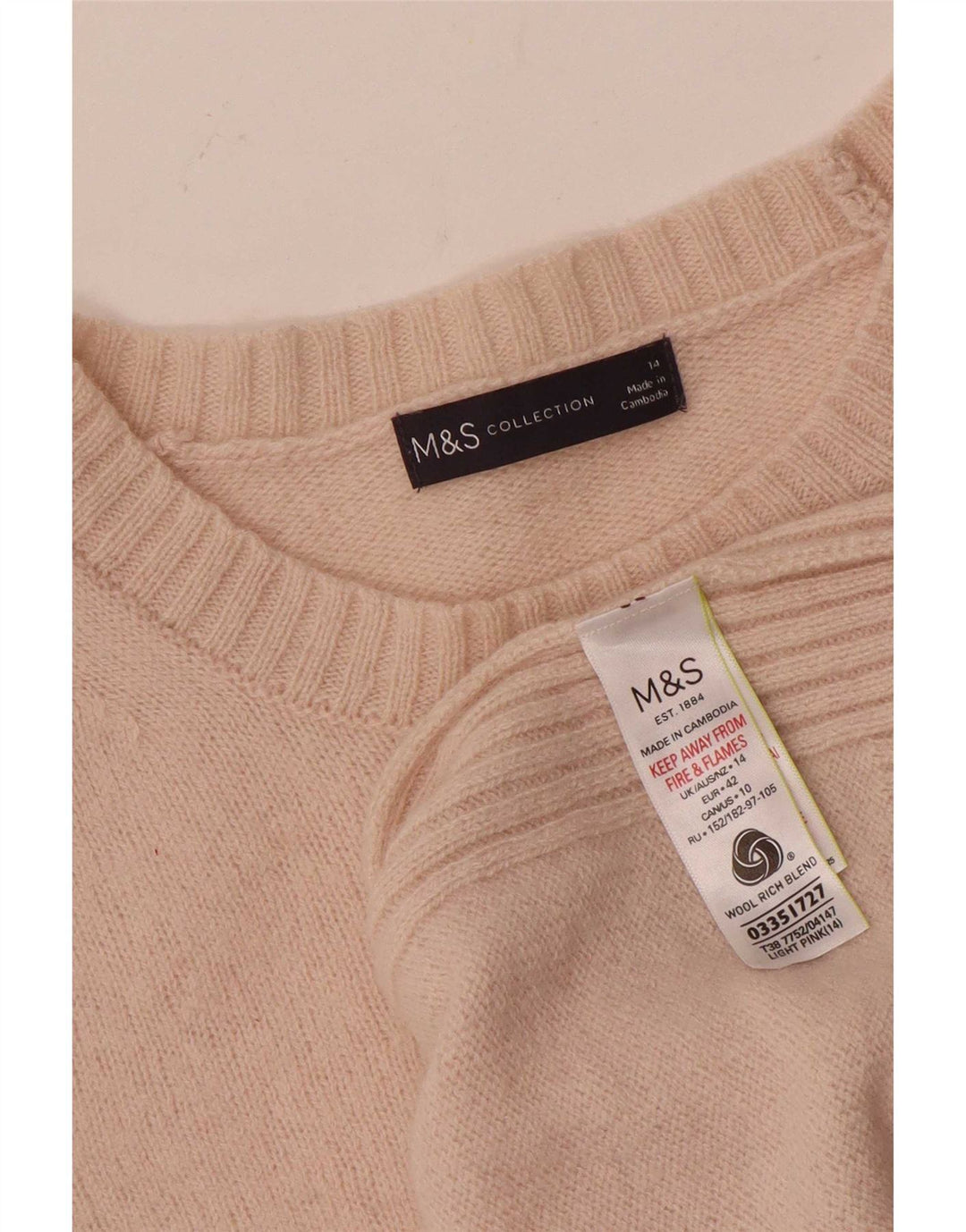 Suéter feminino Marks & Spencer com gola canoa Reino Unido 14 lã rosa médio
