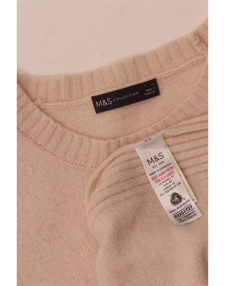 Suéter feminino Marks & Spencer com gola canoa Reino Unido 14 lã rosa médio