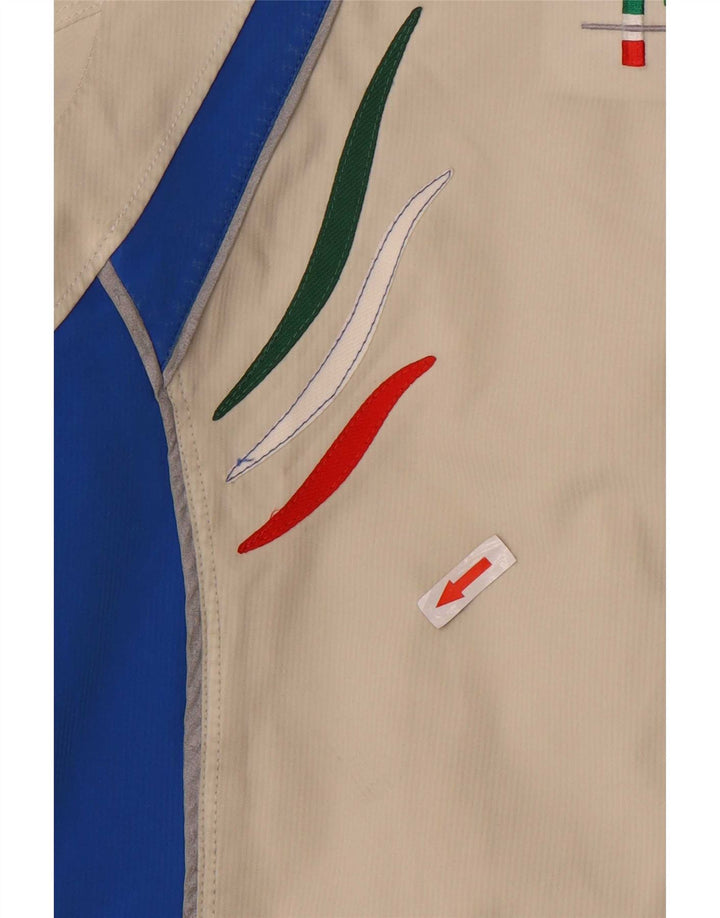 Jaqueta masculina de esqui com capuz gráfico Vuarnet UK 38 bloco colorido bege médio