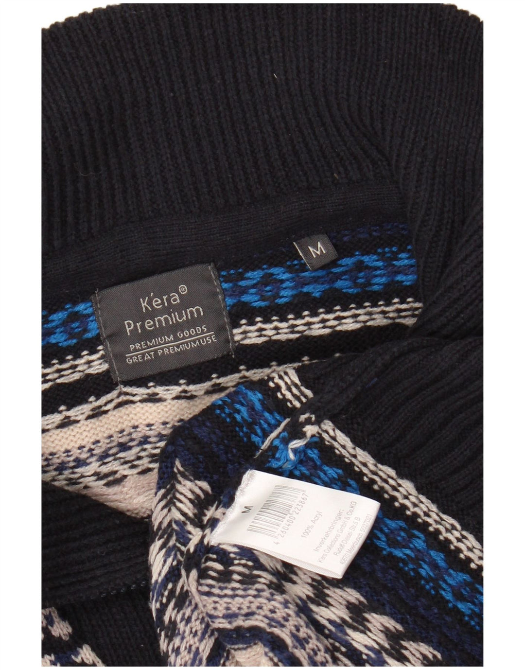 Suéter masculino VINTAGE com zíper e gola média em acrílico listrado multicolorido