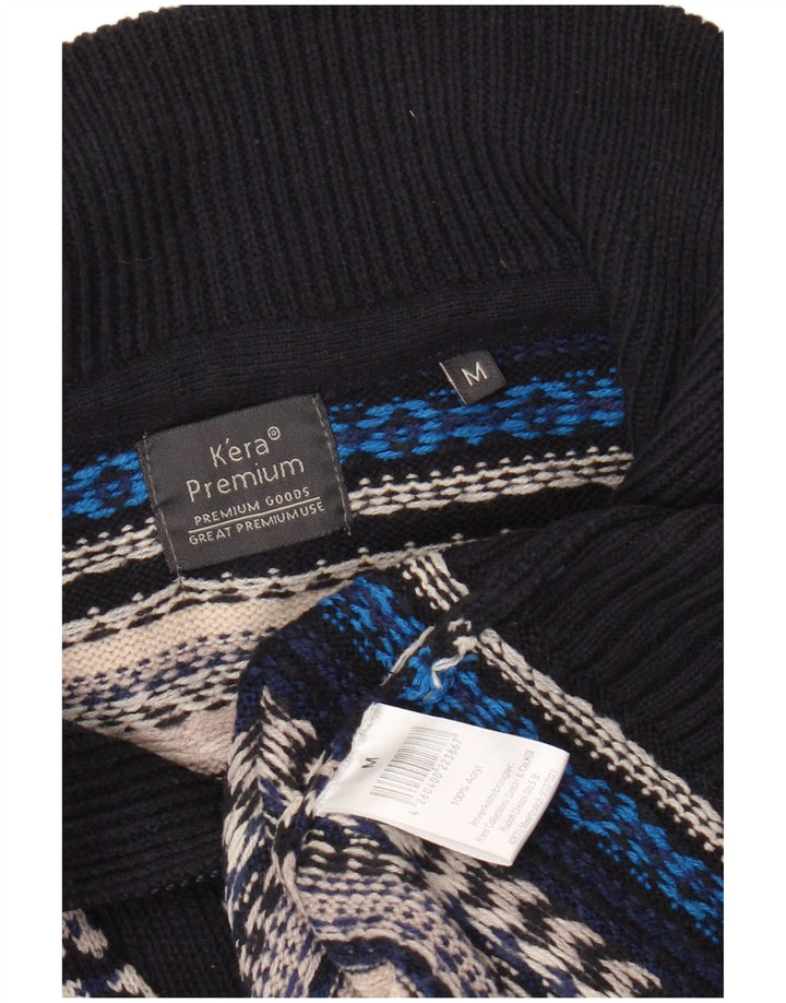 Suéter masculino VINTAGE com zíper e gola média em acrílico listrado multicolorido