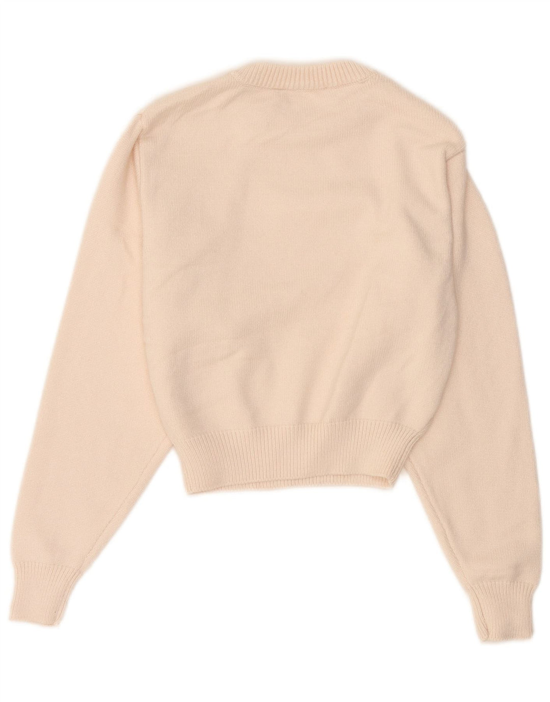 Suéter feminino vintage com gola redonda e gola redonda UK 14 médio off white
