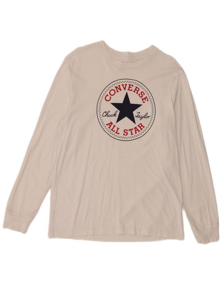 Converse Mens Graphic Top Manga Longa Médio Algodão Branco