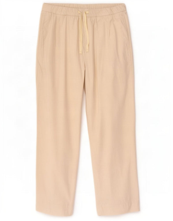Calça feminina Zara com perna larga cortada pequena W26 L24 algodão bege