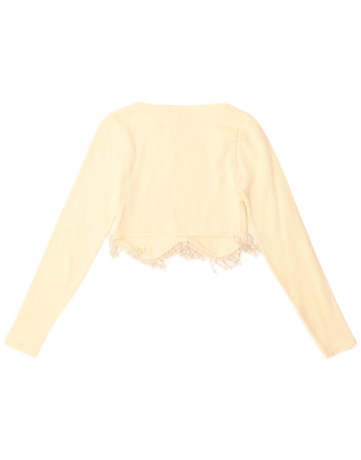 Zara Womens Crop Top Long Sleeve UK 4 XS Yellow Polyamide