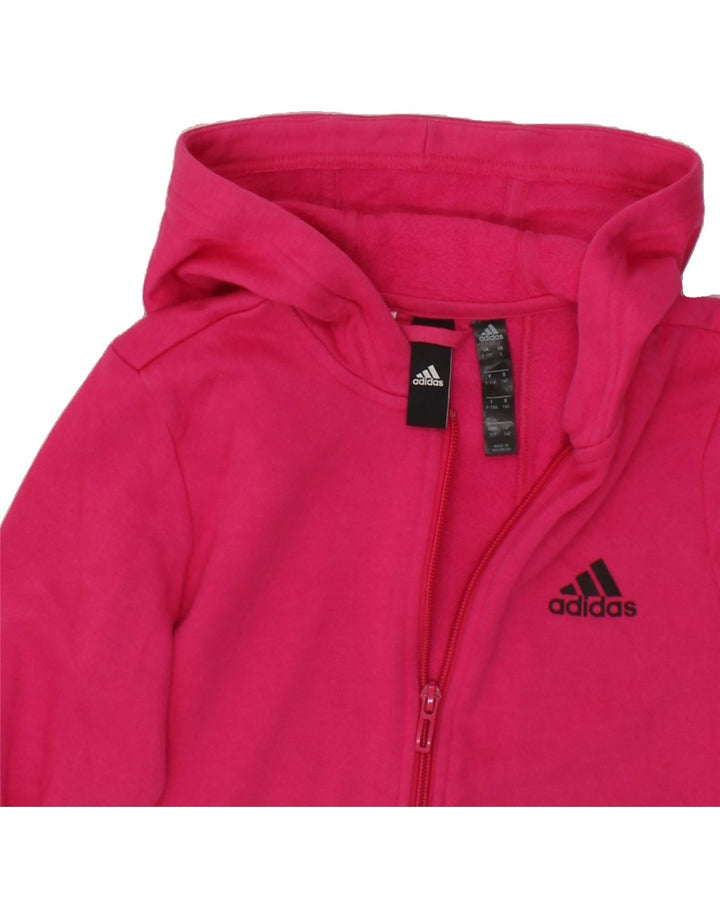 ADIDAS Girls Graphic Zip Hoodie Sweater 9-10 Years Pink Cotton Vintage Adidas and Second-Hand Adidas from Messina Hembry 