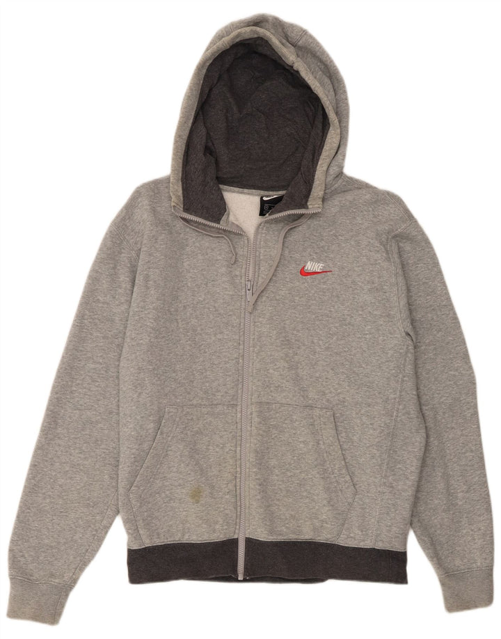 Suéter masculino Nike com capuz e zíper cinza médio algodão manchado