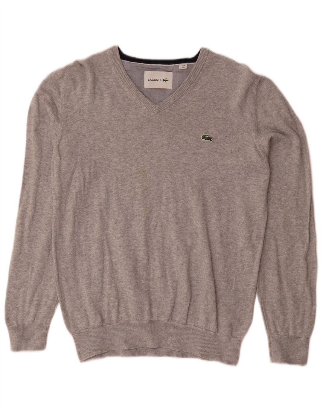 Suéter masculino Lacoste com decote em V tamanho 4 cinza médio