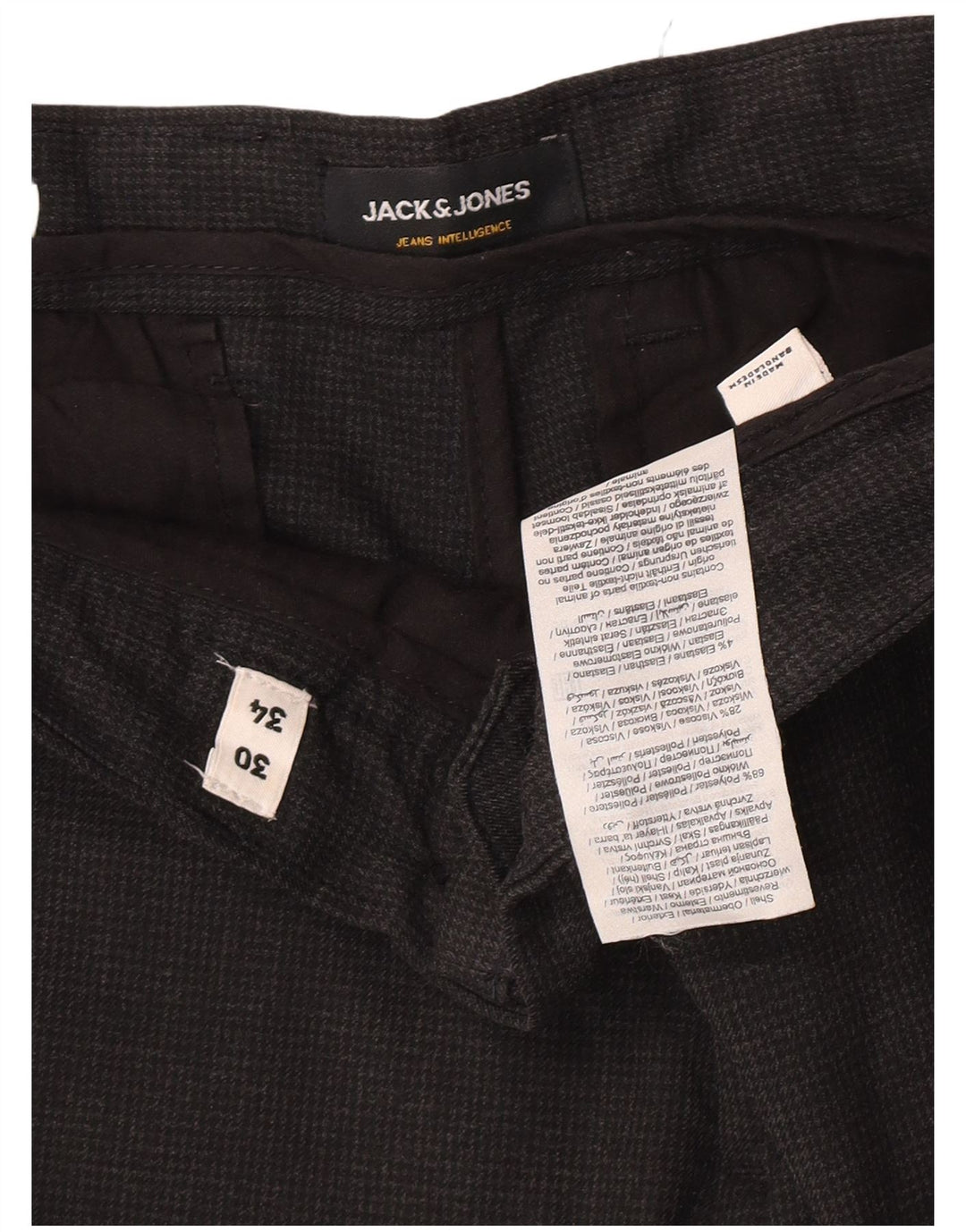 Calça masculina de terno slim Jack & Jones W30 L32 cinza houndstooth poliéster