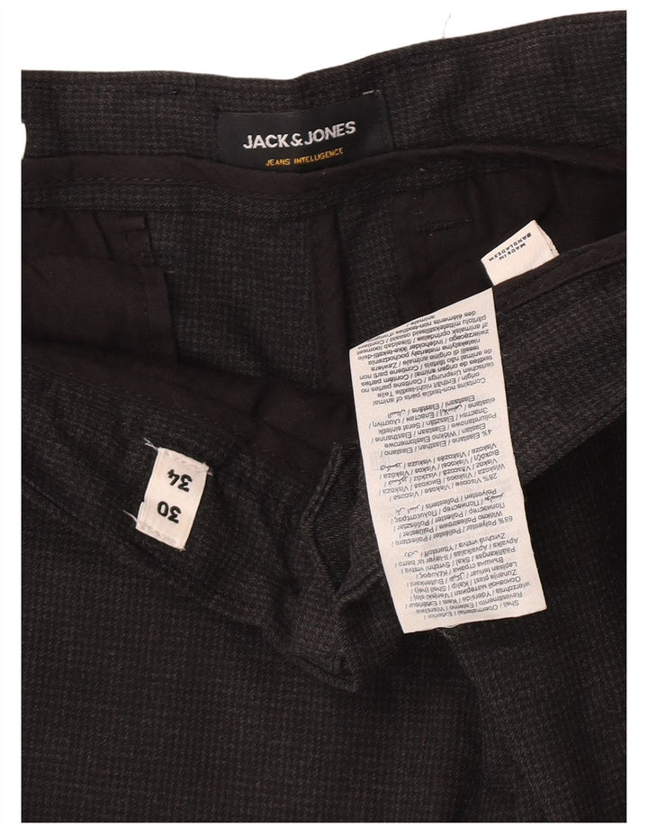 Calça masculina de terno slim Jack & Jones W30 L32 cinza houndstooth poliéster
