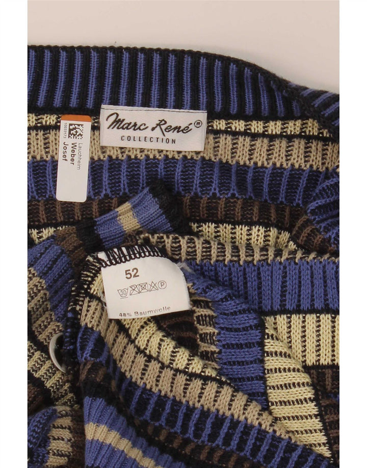 Suéter cardigã masculino Marc Rene IT 52 algodão listrado azul grande