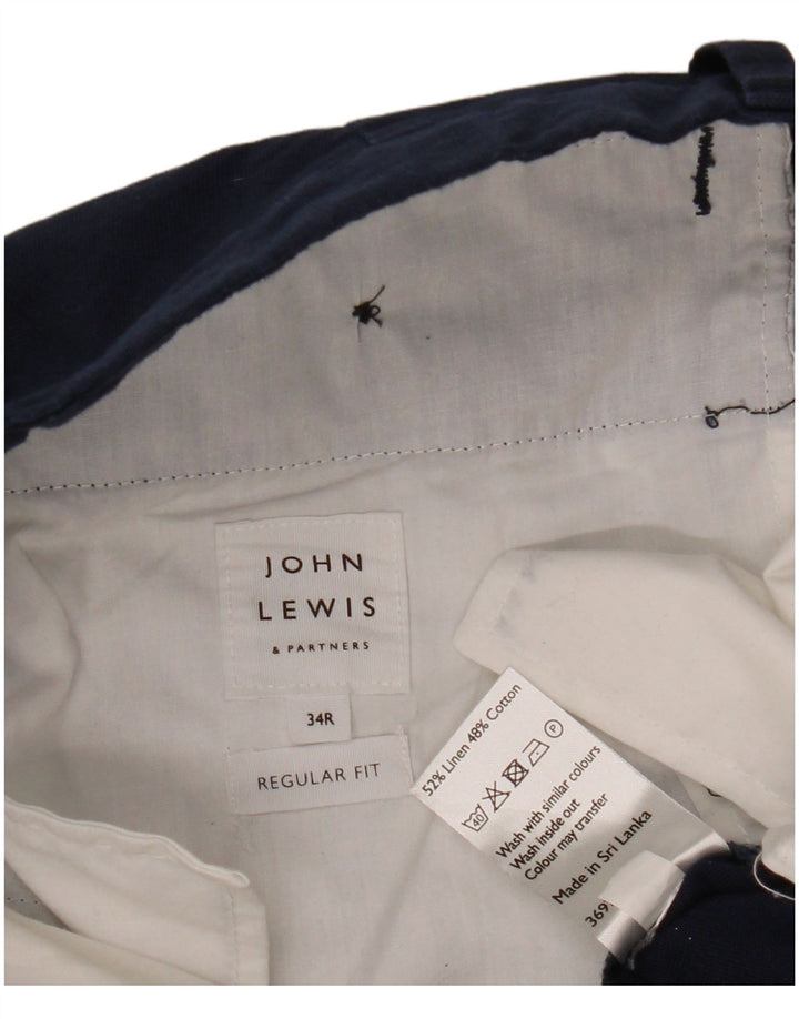 Calça chino reta masculina John Lewis W34 L32 linho azul marinho
