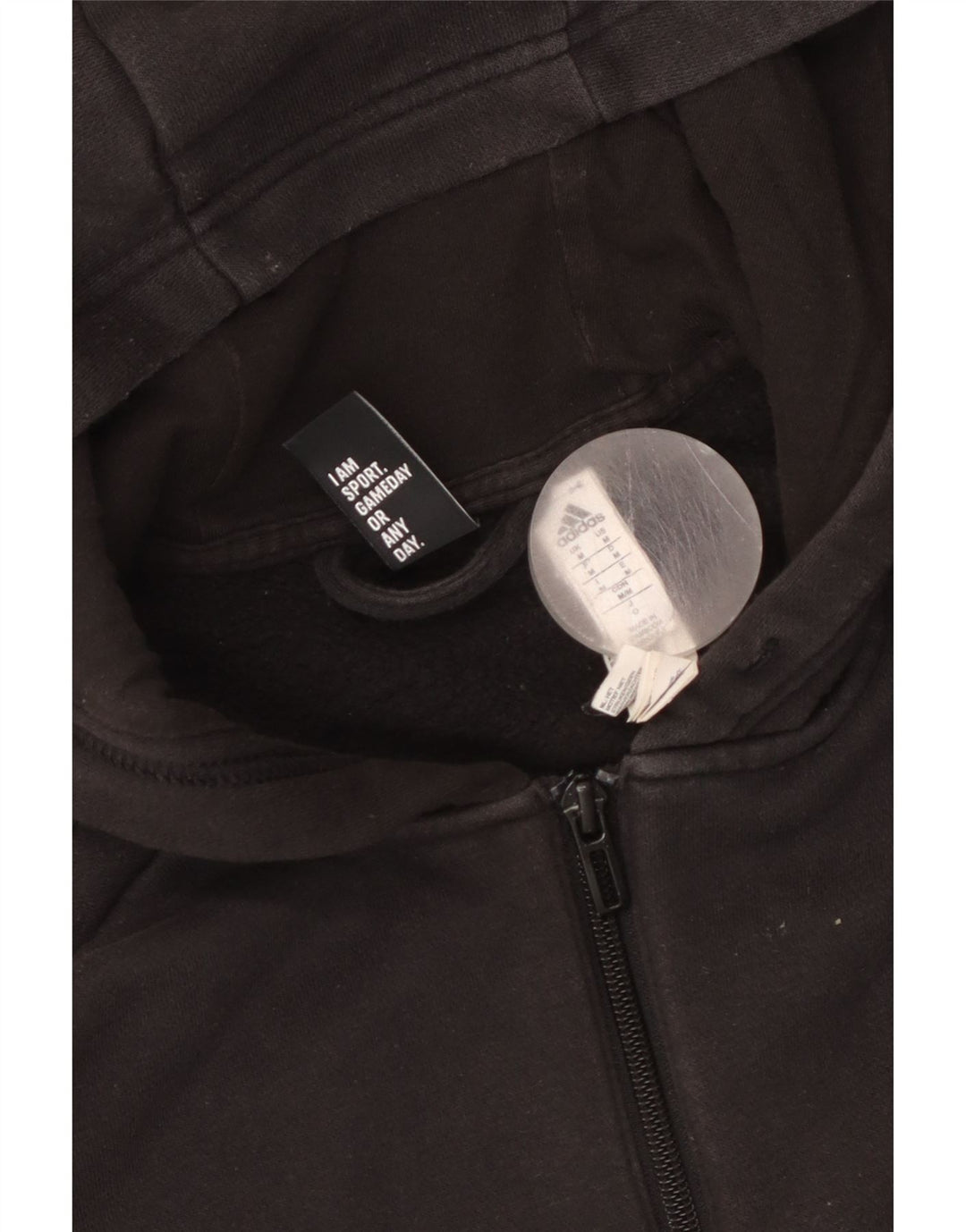 ADIDAS Mens Zip Hoodie Suéter Médio Algodão Preto