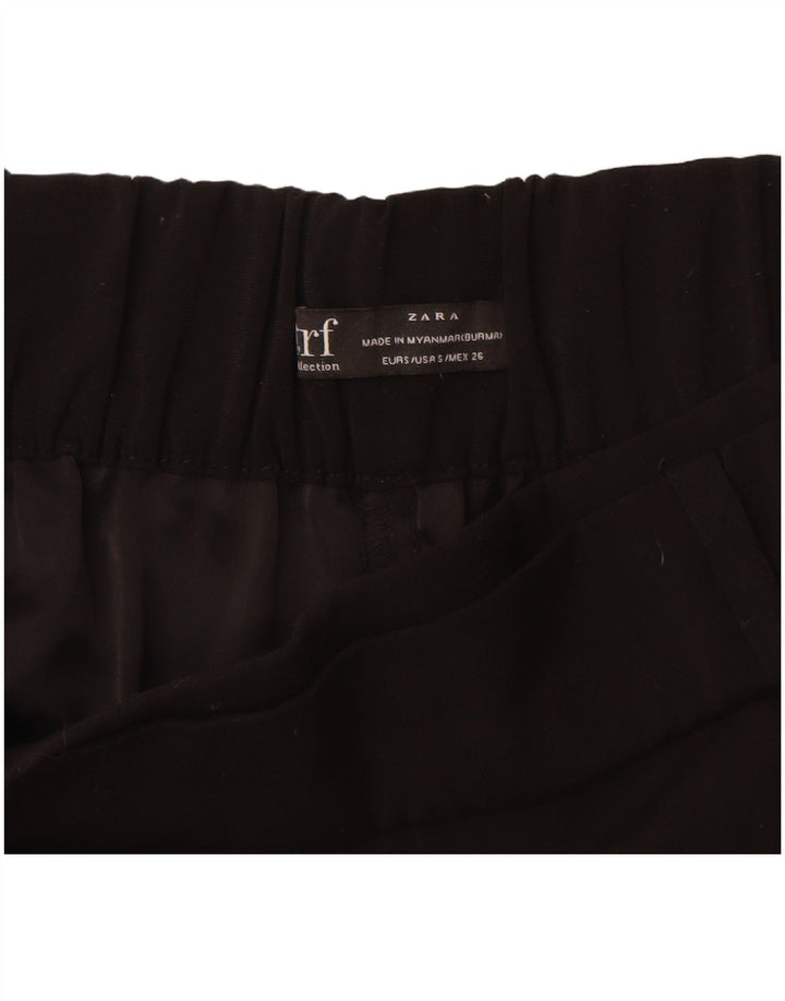 Calça feminina Zara com perna larga cortada pequena W26 L25 poliéster preto