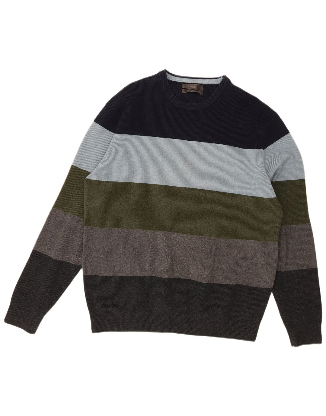 Suéter masculino Marks & Spencer com gola redonda, grande listrado multicolorido