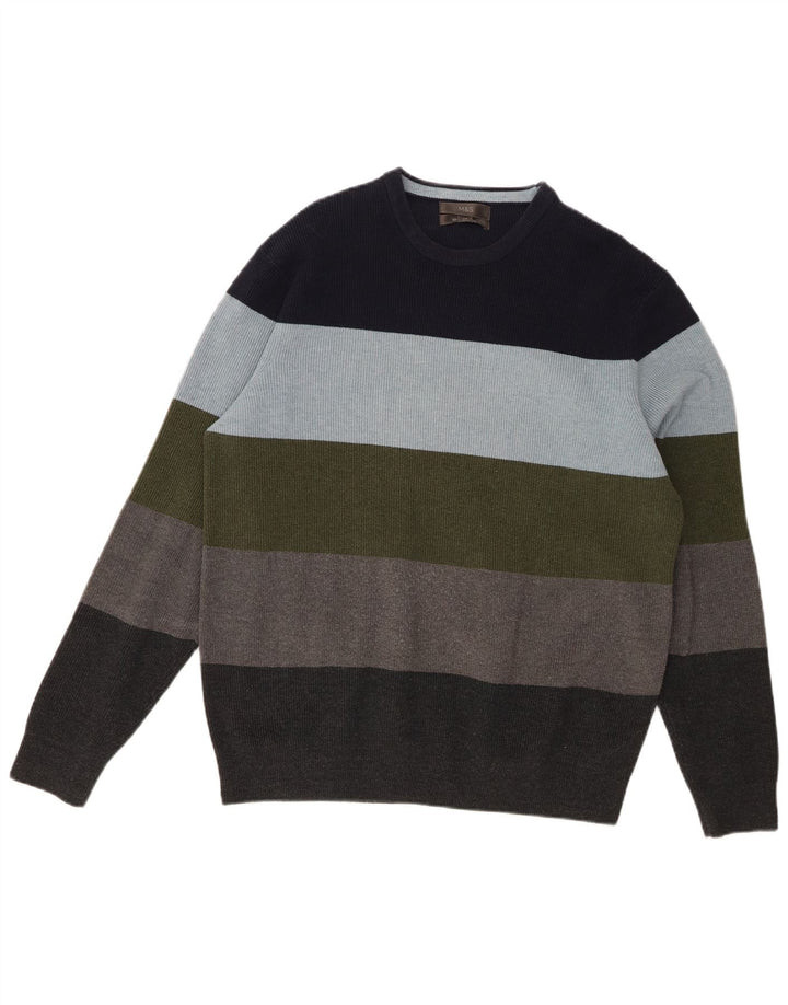 Suéter masculino Marks & Spencer com gola redonda, grande listrado multicolorido