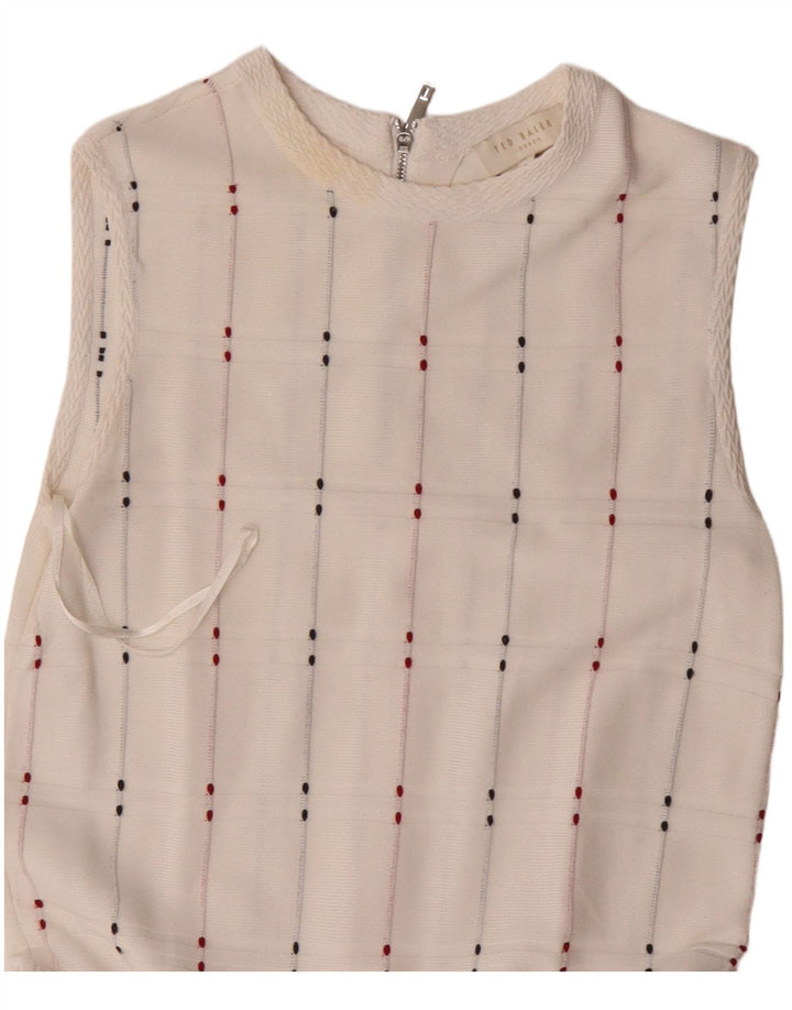 Vestido feminino Ted Baker sem mangas com cintura baixa tamanho 1 XS listrado branco