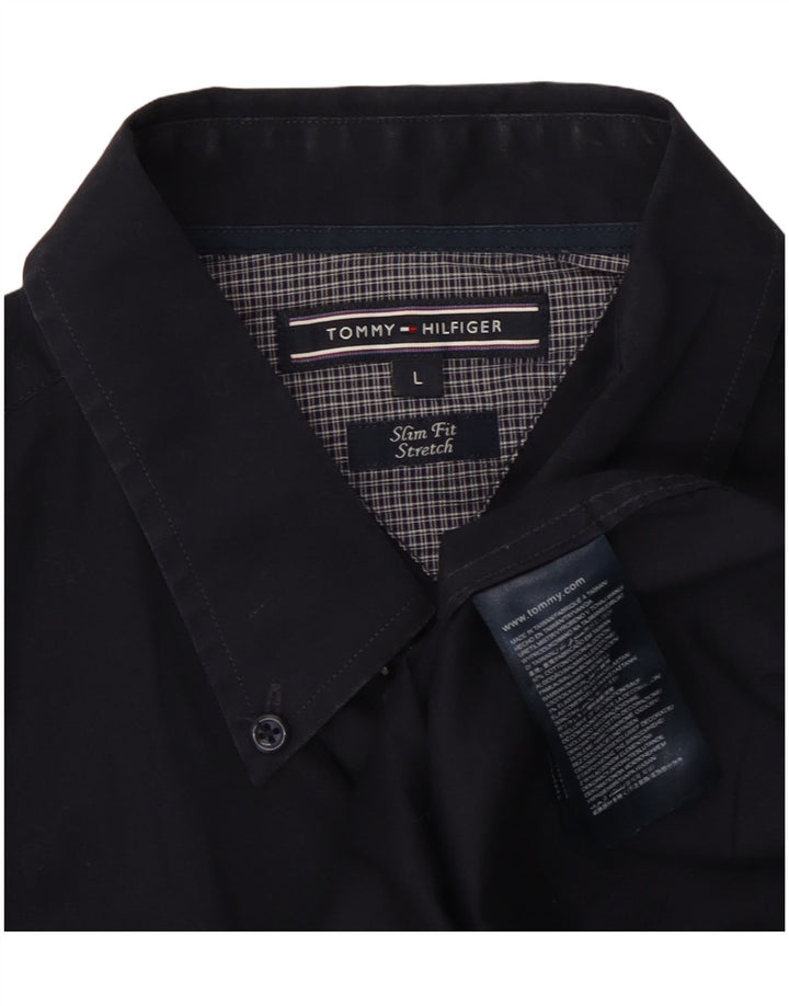Camisa masculina TOMMY HILFIGER slim fit grande algodão azul marinho