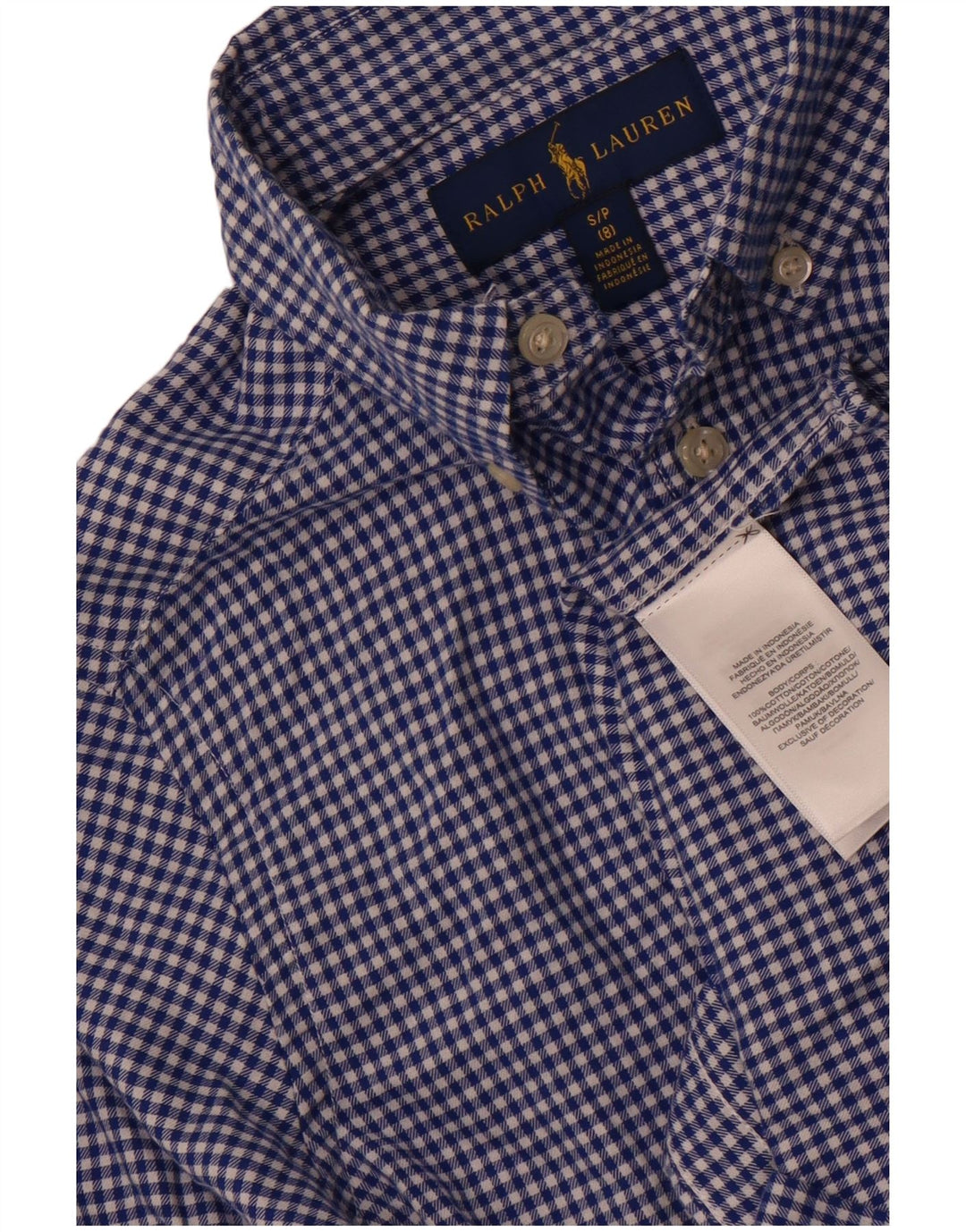 Ralph Lauren Camisa masculina 7-8 anos pequena algodão guingão azul