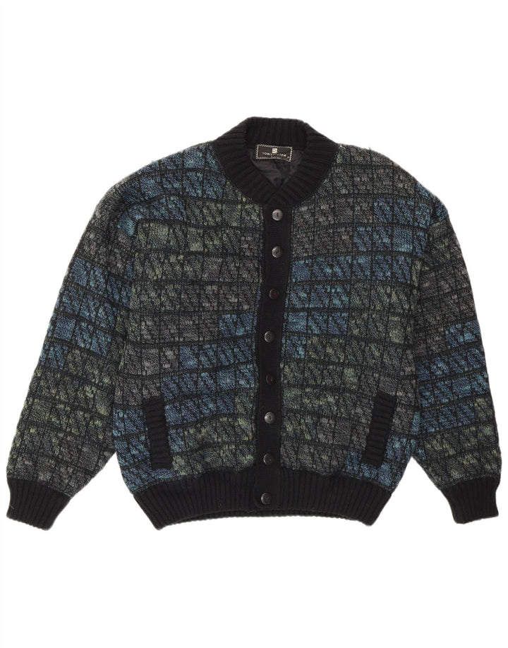 Jaqueta bomber masculina de malha Tobia System EU 46 pequena azul marinho xadrez lã retrô