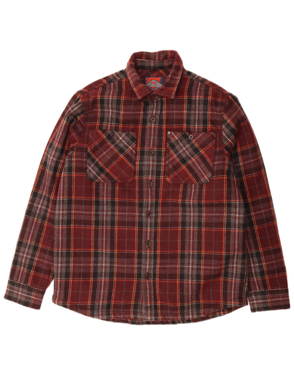 Superdry camisa masculina overshirt grande lã xadrez borgonha